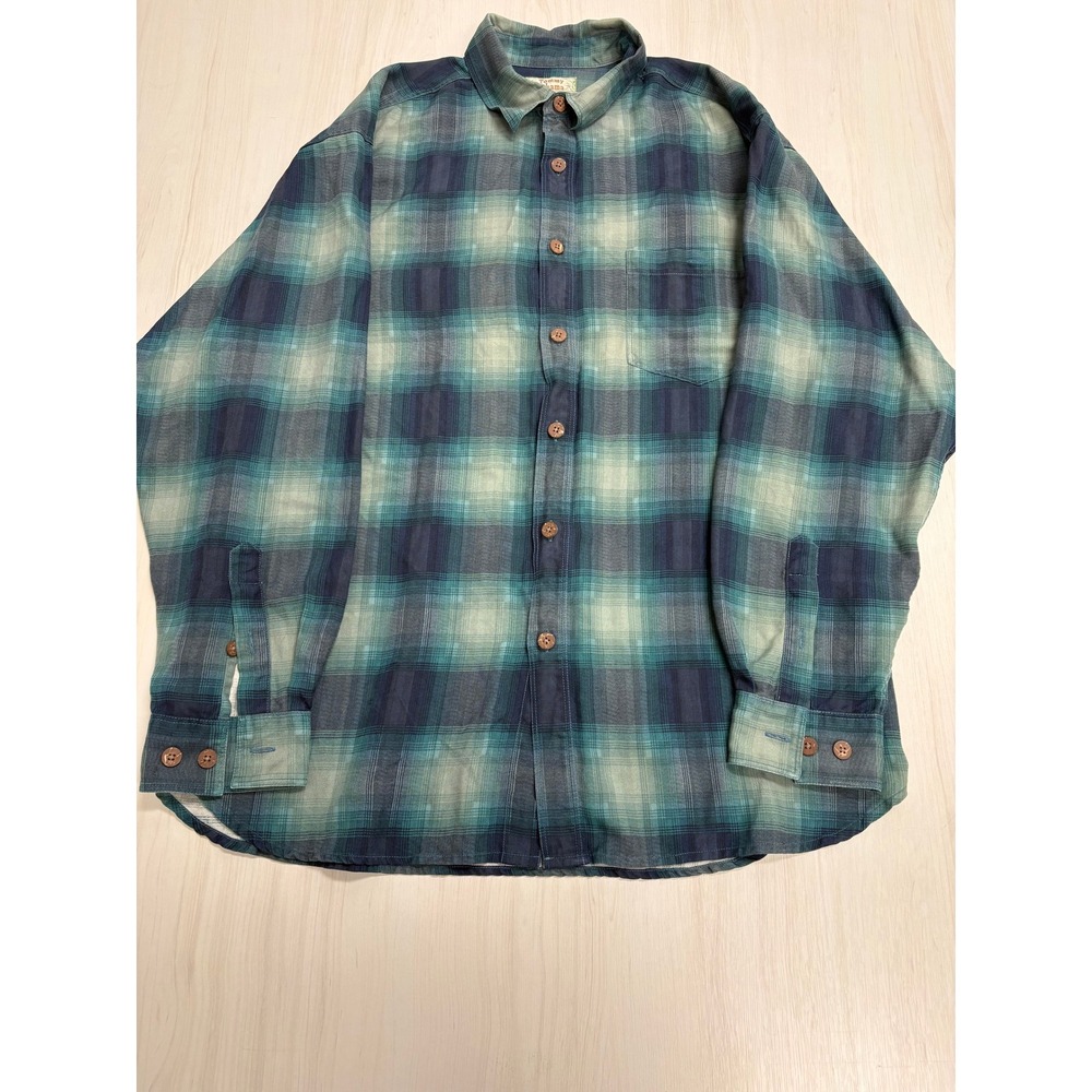 Tommy Bahama 100% Silk Plaid Button Up Shirt Mens Medium Blue Green Casual USA M